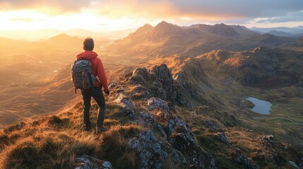 Obraz premium Breathtaking Sunrise Hike at Maka: First Light Illuminates the Picturesque Landscape and Mountain Peaks in a Majestic Scene