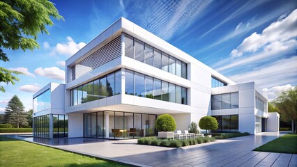 Fototapeta premium Contemporary white building with modern architecture 