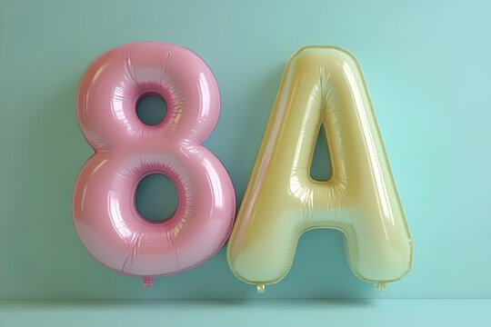 Pastel Balloons, 8A Number & Letter Inflatables against Mint Background