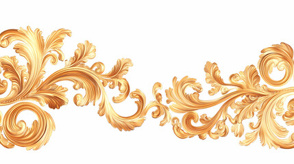 Antique gold rectangular empty frame baroque filigree style, wood or metal large margins on white background, generative ai. Baroque. Illustration