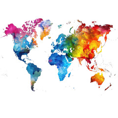 Fototapeta premium Vibrant Watercolor World Map, cut out, PNG file
