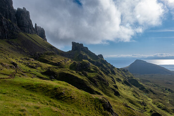 Obraz premium The Quiraing on Isle of Skye, popular hiking destination in Scotland