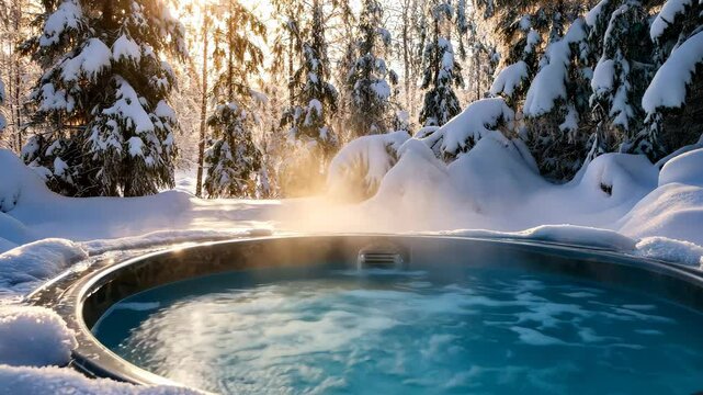 Experience ultimate winter serenity in a steaming