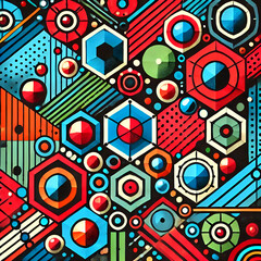 Fototapeta premium Abstract background of geometric pattern with red, blue and black colour textured 