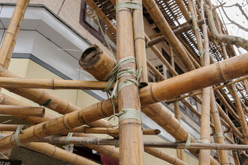 Bamboo scaffolding used on a construction site in Shanghai, China