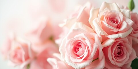 Fototapeta premium Delicate pink roses with a soft, dreamy background, showcasing the beauty of nature's gentle touch.