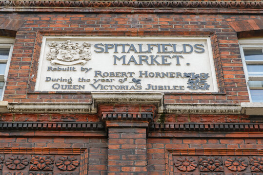 London, UK - August 2, 2013: Spitalfields Market sign