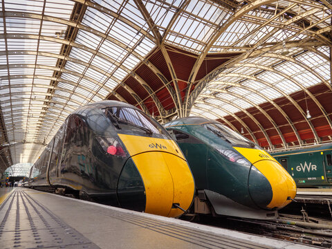 London, UK - September 22, 2023: Great Western Railway trains at Paddington Station