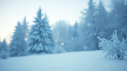 Fototapeta premium A Blurred Winter Scene with Snow Falling Through a Forest of Trees