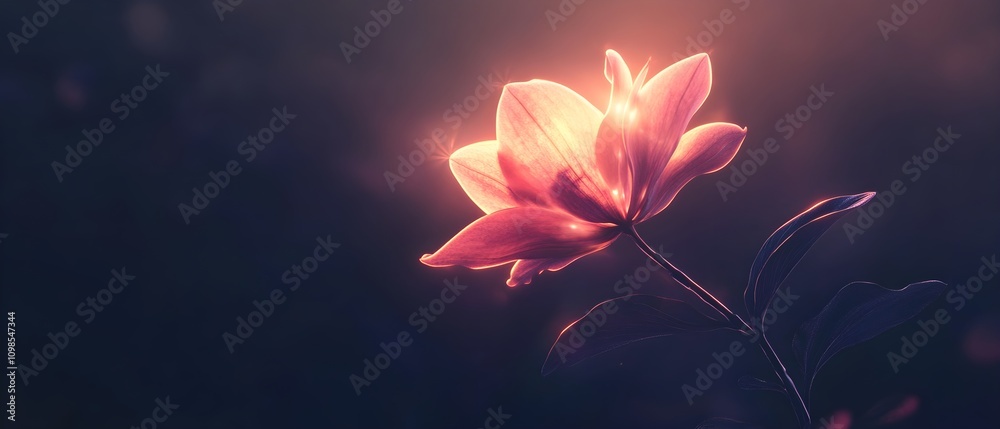 Poster elegant flower with soft glow in dark background