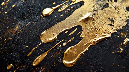 Obraz premium Close-Up of Metallic Gold Ink Spreading on a Dark Surface with Glossy Texture Creating a Stunning Contrast in Artistic Composition