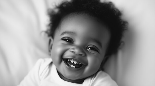 Happy Baby Smiling with Bright Eyes and Soft Curls