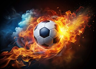 Naklejka premium Dynamic Soccer Ball Igniting Passion for the Game with Flames and Energy in a Vivid and Colorful Background