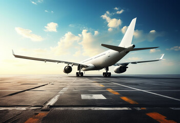 Obraz premium On an airport runway under a clear sky.