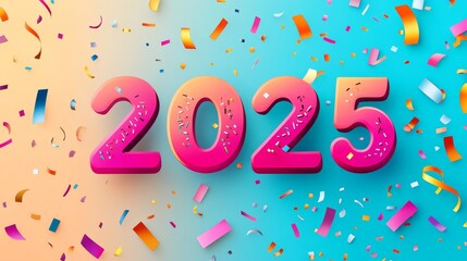Fototapeta premium Vibrant Celebration and Joyful Anticipation as Colorful Confetti Fills the Air Welcoming the Arrival of 2025 During a Festive New Year's Event