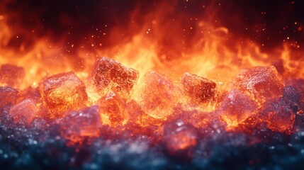 Ice cubes explosion in an abstract frozen landscape with dynamic motion