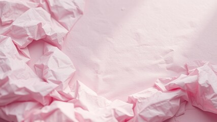Fototapeta premium Abstract Background of Soft Pink Crumpled Paper with a Central Empty Space for Text or Design