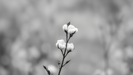 A delicate stalk of cotton blossoms against a soft, blurred background, showcasing the intricate beauty of nature's delicate touch.