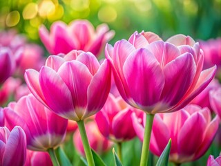 Obraz premium Vibrant Pink Tulips in Full Bloom Surrounded by Lush Greenery Capturing the Essence of Spring with Their Bright Colors and Delicate Petals