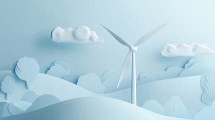 A minimalist depiction of a wind turbine surrounded by clean, clear skies, embodying the concept of sustainable energy