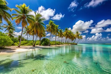 Obraz premium Breathtaking Panoramic View of the Pristine Lagoon and Salines of Sainte Anne, Martinique, Surrounded by Lush Tropical Palm Trees and Clear Blue Skies