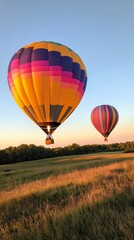 Naklejka premium Colorful hot air balloons floating in the sky during a vibrant morning