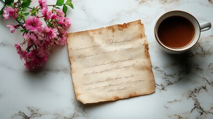 Fototapeta premium Vintage Letter with Flowers and Coffee