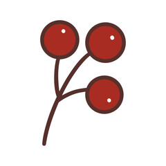 Abstract twig with red rowan berries. Colorful vector isolated illustration hand drawn doodle. Icon clip art or card, design element