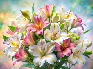 Fototapeta premium Elegant Watercolor Lilies Bouquet for Wedding Invitations, Perfect for Floral Designs with a Soft and Romantic Touch for Special Occasions