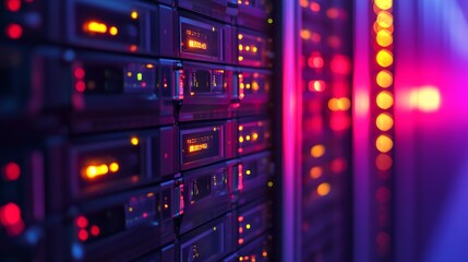 Naklejka premium Intricate Server Rack System with Vivid Lights