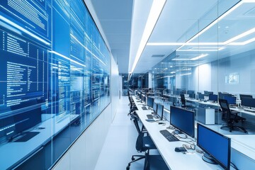 Modern High-Tech Office Space with Ergonomic Workstations