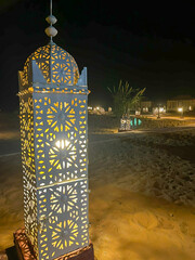 Sunset shadows of camels in the Sahara desert in Morocco