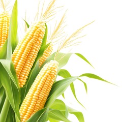 Fresh golden corn on green stalks.