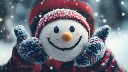 Cute snowball smiling face wearing round hat