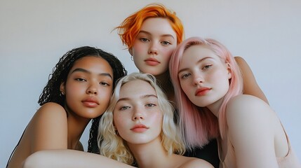Obraz premium Four diverse young women in pastel tones