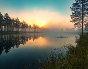 Obraz premium sunrise over the lake