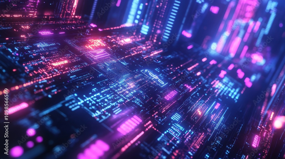 Canvas Prints abstract neon circuit board design