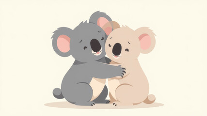 Two adorable koalas share a loving hug against a light background, symbolizing family and affection on Valentine's  or National Hug Day
