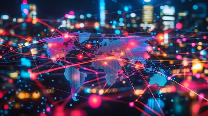 Obraz premium Global Network Connection - Digital World Map