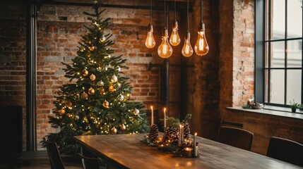 Christmas Tree in a industrial style livingroom in a modern loft