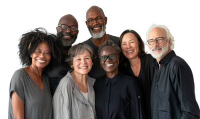 Diverse Group of Smiling Seniors Posing Together, cut out, PNG file