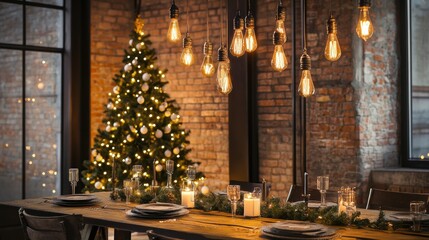 Christmas Tree in a industrial style livingroom in a modern loft