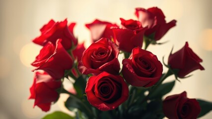 Obraz premium A Bouquet of Vibrant Red Roses in Soft Lighting, Capturing the Elegance and Beauty of Nature's Blossoms
