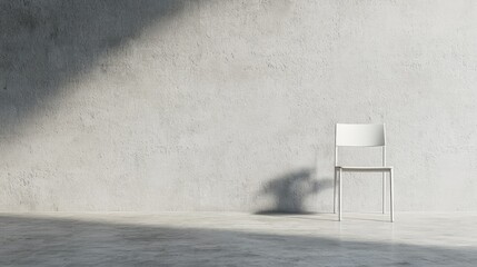 Simple and Minimalistic Design of a Single Chair in an Open Space with Soft Shadows and Textured Concrete Wall Background for Modern Interiors