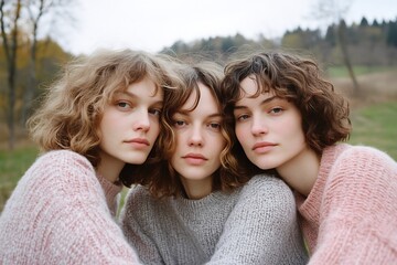 Fototapeta premium Close embrace of three women