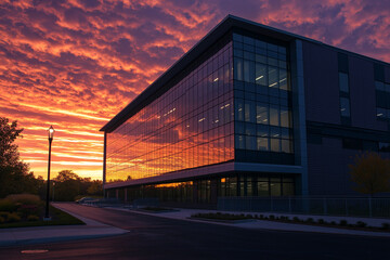 Obraz premium Moderne Architektur vor buntem Sonnenuntergang