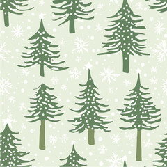 Fototapeta premium Minimal seamless pattern of Christmas trees and snow