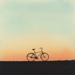 Fototapeta premium A lone bicycle silhouette set against a stunning gradient sunset sky, capturing the essence of tranquility and simplicity.