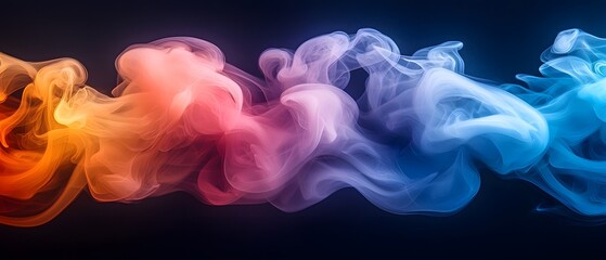Obraz premium Abstract Colorful Smoke Flowing Harmoniously in Blended Tones of Orange, Pink, Purple, and Blue on a Dark Background for Artistic and Creative Design Purposes