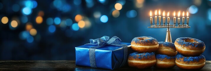 Obraz premium Hanukkah-themed background with blue gift boxes.